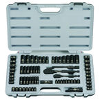 STANLEY® 1/4" & 3/8" Drive 69 Piece Fractional & Metric Black Chrome Laser Etched Socket Set - Makers Industrial Supply