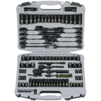 STANLEY® 1/4" & 3/8" Drive 99 Piece Fractional & Metric Black Chrome Laser Etched Socket Set - Makers Industrial Supply