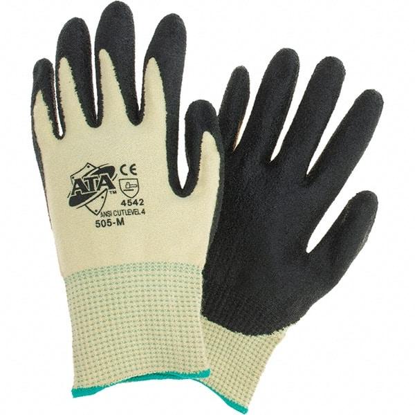 Worldwide Protective Products - Size M, ANSI Cut Lvl 4, Puncture Lvl 2, Abrasion Lvl 3, Cut Resistant Gloves - Palm Coated, Black/Yellow - Makers Industrial Supply