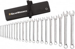 GearWrench - 22 Piece, 6mm to 23mm, 12 Point Combination Wrench Set - Metric Measurement Standard, Chrome Finish, Comes in Roll - Makers Industrial Supply