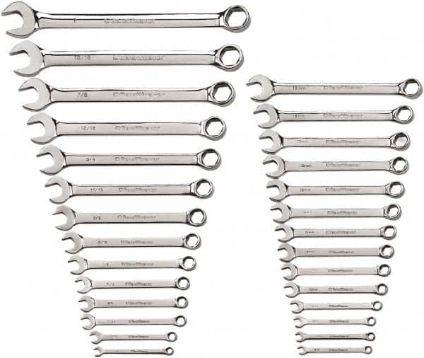 GearWrench - 28 Piece, 1/4" to 1" (6mm to 19mm), 6 Point Combination Wrench Set - Inch/Metric Measurement Standard, Chrome Finish - Makers Industrial Supply