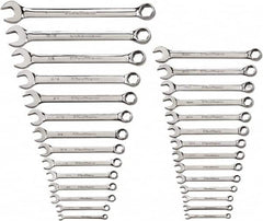 GearWrench - 28 Piece, 1/4" to 1" (6mm to 19mm), 6 Point Combination Wrench Set - Inch/Metric Measurement Standard, Chrome Finish - Makers Industrial Supply