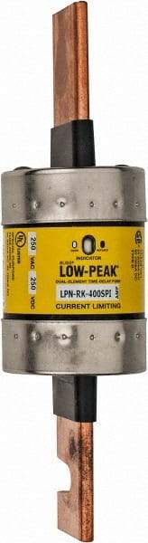 Cooper Bussmann - 250 VAC/VDC, 400 Amp, Time Delay General Purpose Fuse - Bolt-on Mount, 8-5/8" OAL, 100 at DC, 300 at AC (RMS) kA Rating, 2-3/8" Diam - Makers Industrial Supply