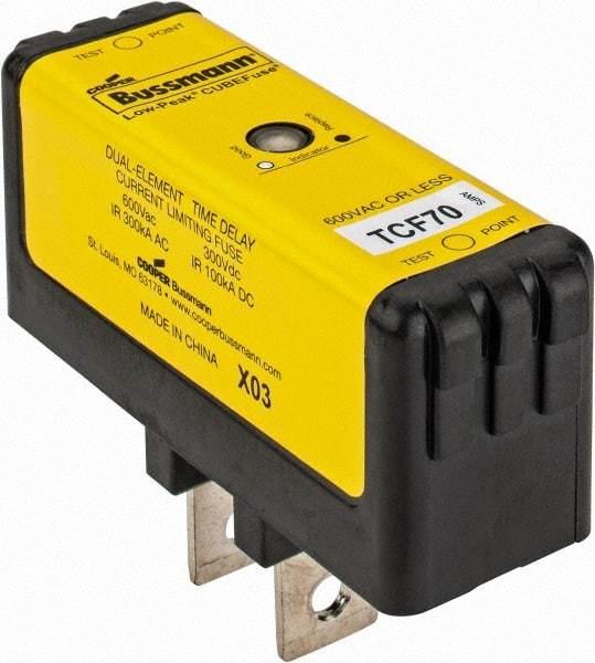 Cooper Bussmann - 300 VDC, 600 VAC, 70 Amp, Time Delay General Purpose Fuse - Plug-in Mount, 76.45mm OAL, 100 at DC, 200 (CSA RMS), 300 (UL RMS) kA Rating - Makers Industrial Supply