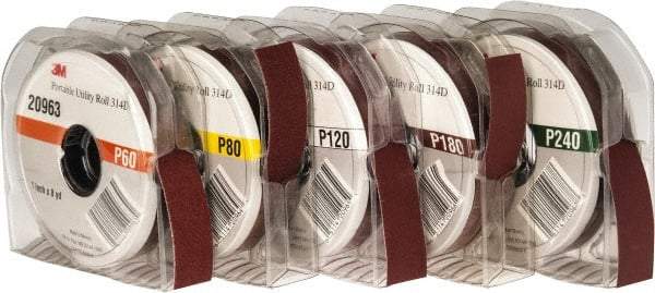 3M - 1" 5 Piece Roll Kit - 60, 80, 120, 180 & 240 Grit, & Medium, Fine & Very Fine Grades - Makers Industrial Supply