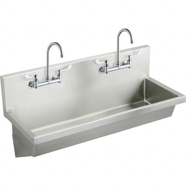 ELKAY - Stainless Steel Sinks Type: (2) Person Wash-Station w/Manual Faucet Outside Length: 48 (Inch) - Makers Industrial Supply