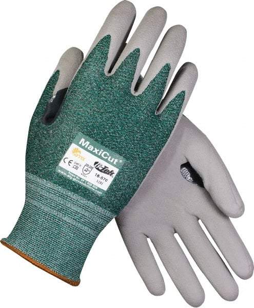 ATG - Size L, ANSI Cut Lvl A2, Cut Resistant Gloves - Palm & Fingers Coated, Gray/Green - Makers Industrial Supply