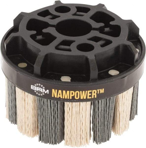 Brush Research Mfg. - 4" 180 Grit Ceramic/Silicon Carbide Tapered Disc Brush - Medium Fine Grade, CNC Adapter Connector, 1.38" Trim Length, 7/8" Arbor Hole - Makers Industrial Supply