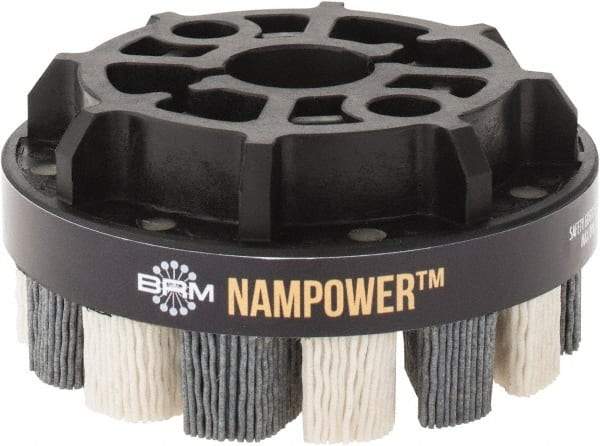 Brush Research Mfg. - 4" 180 Grit Ceramic/Silicon Carbide Tapered Disc Brush - Medium Fine Grade, CNC Adapter Connector, 0.71" Trim Length, 7/8" Arbor Hole - Makers Industrial Supply