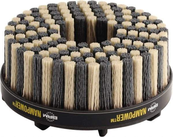 Brush Research Mfg. - 4" 180 Grit Ceramic/Silicon Carbide Tapered Disc Brush - Medium Fine Grade, CNC Adapter Connector, 0.71" Trim Length, 7/8" Arbor Hole - Makers Industrial Supply