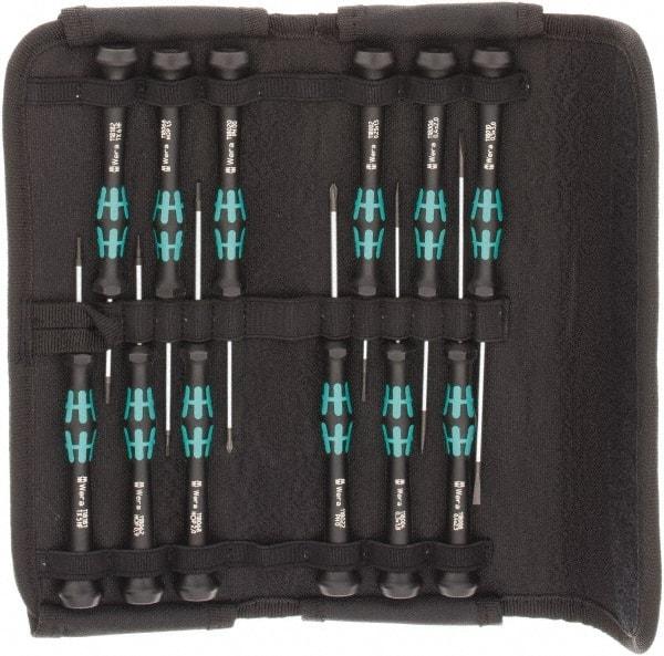 Wera - 12 Piece Hex, Phillips, Slotted & Torx Screwdriver Set - Blade Sizes: Width mm 1.5, 2, 3 & 1.8, Bit Sizes: Torx T-5 & T-6 - Makers Industrial Supply