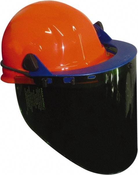 PRO-SAFE - Nylon Orange Ratchet Adjustment, Face Shield & Headgear Set - 20" Wide x 10" High x 0.06" Thick, Anti-Fog, Green Window - Makers Industrial Supply