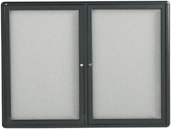 Quartet - 48" Wide x 36" High Enclosed Cork Bulletin Board - Fabric Covered, Gray - Makers Industrial Supply