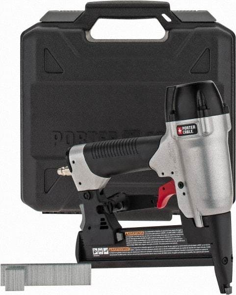 Porter-Cable - 1-1/2" Crown, 18 Gauge, 100 Staple Capacity Power Stapler - 1/4" Inlet, 70 to 120 psi Air Pressure, Includes 1/4 Fitting, Sample Staples & Carrying Case - Makers Industrial Supply