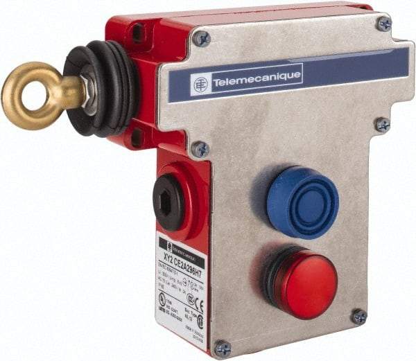 Telemecanique Sensors - 10 Amp, 2NO/2NC Configuration, Rope Operated Limit Switch - Pushbutton Reset, Rope Pull, Pilot Light Indicator, 300 VAC - Makers Industrial Supply