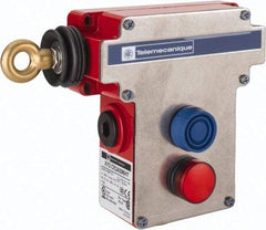 Telemecanique Sensors - 10 Amp, 2NO/2NC Configuration, Rope Operated Limit Switch - Pushbutton Reset, Rope Pull, Pilot Light Indicator, 300 VAC - Makers Industrial Supply