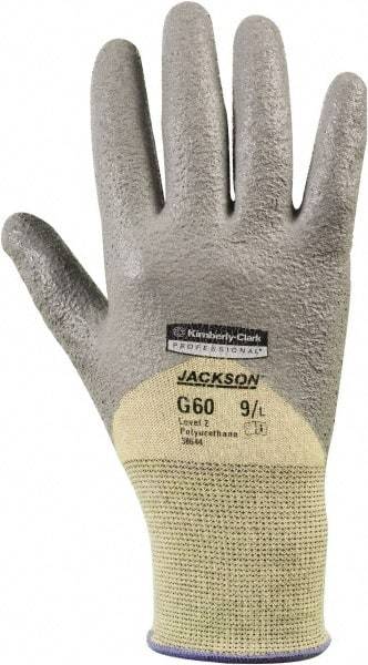 Jackson Safety - Size L (9), ANSI Cut Lvl 2, Polyurethane Coated Kevlar Cut Resistant Gloves - 9.4488" Long, Palm, Fingers & Knuckles Coated, Knit Wrist, Yellow/Gray, Paired - Makers Industrial Supply