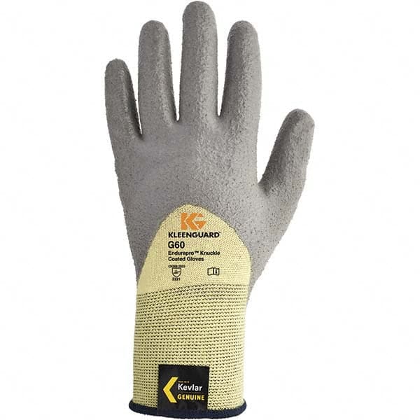 KleenGuard - Size XL (10), ANSI Cut Lvl 2, Polyurethane Coated Kevlar Cut Resistant Gloves - 9.8425" Long, Palm, Fingers & Knuckles Coated, Knit Wrist, Yellow/Gray, Paired - Makers Industrial Supply