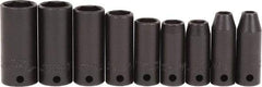 Proto - 9 Piece 3/8" Drive Black Finish Deep Well Impact Socket Set - 6 Points, 1/4" to 3/4" Range, Inch Measurement Standard - Makers Industrial Supply