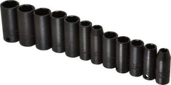 Proto - 12 Piece 3/8" Drive Black Finish Deep Well Impact Socket Set - 6 Points, 8mm to 19mm Range, Metric Measurement Standard - Makers Industrial Supply