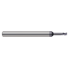 Corner Radius End Mill: 1/16″ Dia, 3/32″ LOC, 0.02″ Radius, 3 Flutes, Solid Carbide 2-1/2″ OAL, 1/8″ Shank Dia, 34 ° Helix, AlTiN Nano Coated, Corner Radius End, Centercutting