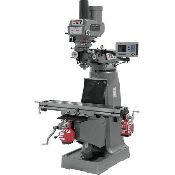 Jet - 9" Table Width x 49" Table Length, Variable Speed Pulley Control, 3 Phase Knee Milling Machine - R8 Spindle Taper, 3 hp - Makers Industrial Supply