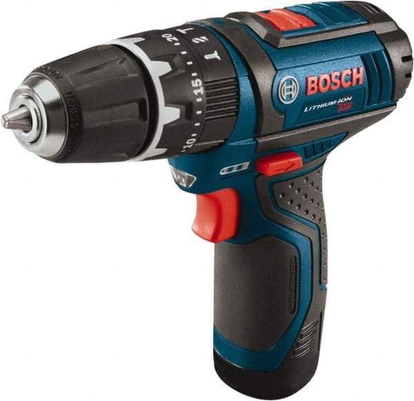 Bosch - 12 Volt 3/8" Keyless Chuck Cordless Hammer Drill - 0 to 19,500 BPM, 0 to 1,300 RPM, Reversible - Makers Industrial Supply