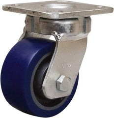 Hamilton - 4" Diam x 2" Wide x 5-5/8" OAH Top Plate Mount Swivel Caster - Polyurethane Mold onto Cast Iron Center, 600 Lb Capacity, Sealed Precision Ball Bearing, 4 x 4-1/2" Plate - Makers Industrial Supply