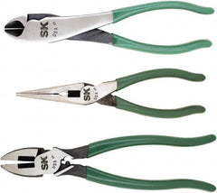 SK - 3 Piece Long Nose, Diagonal & Lineman's Plier Set - Comes in Plastic Pouch - Makers Industrial Supply