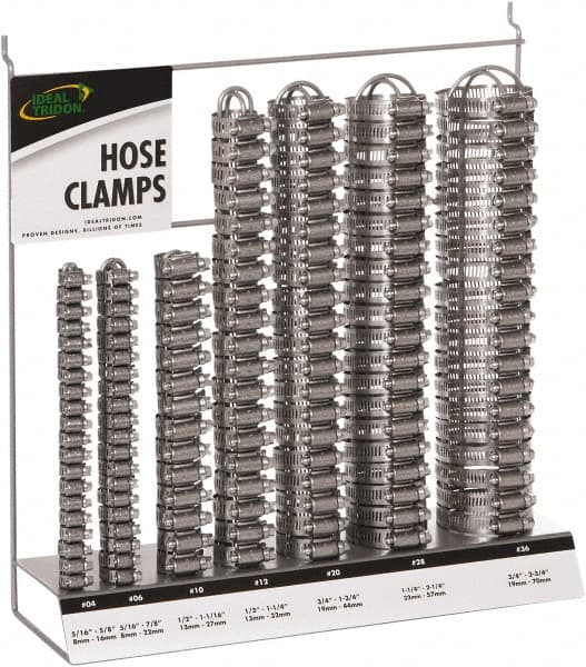 IDEAL TRIDON - 130 Piece, 5/16 to 2-3/4" Diam, Worm Drive Clamp Set - 20 Micro 4, 20 Micro 6, 10 Size 10, 20 Size 12, 20 Size 20, 20 Size 28, 20 Size 36 - Makers Industrial Supply