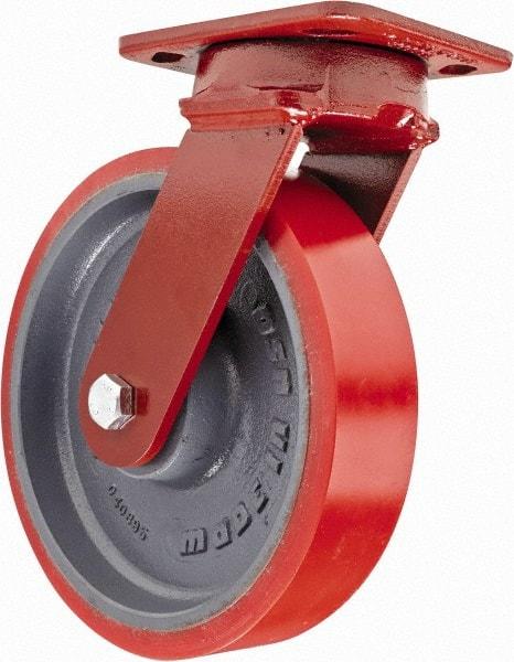 Hamilton - 8" Diam x 2" Wide x 9-1/2" OAH Top Plate Mount Swivel Caster - Polyurethane, 1,800 Lb Capacity, Sealed Precision Ball Bearing, 4 x 5" Plate - Makers Industrial Supply