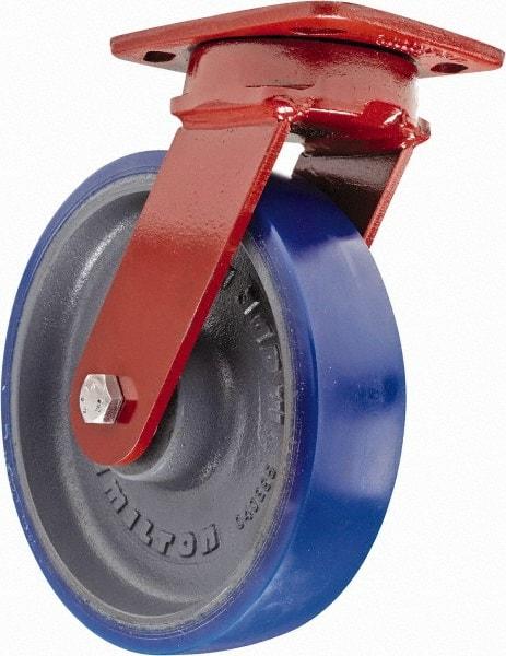 Hamilton - 8" Diam x 2" Wide x 9-1/2" OAH Top Plate Mount Swivel Caster - Polyurethane, 1,200 Lb Capacity, Sealed Precision Ball Bearing, 4 x 5" Plate - Makers Industrial Supply