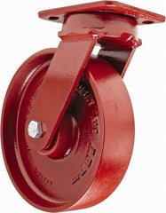 Hamilton - 8" Diam x 2" Wide x 9-1/2" OAH Top Plate Mount Swivel Caster - Steel, 1,500 Lb Capacity, Sealed Precision Ball Bearing, 4 x 5" Plate - Makers Industrial Supply