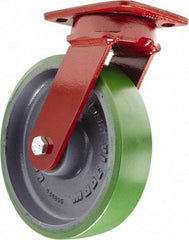 Hamilton - 8" Diam x 2" Wide x 9-1/2" OAH Top Plate Mount Swivel Caster - Polyurethane, 1,500 Lb Capacity, Sealed Precision Ball Bearing, 4 x 5" Plate - Makers Industrial Supply