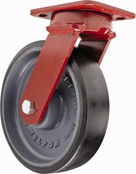 Hamilton - 8" Diam x 2" Wide x 9-1/2" OAH Top Plate Mount Swivel Caster with Brake - Polyurethane, 1,950 Lb Capacity, Sealed Precision Ball Bearing, 4 x 5" Plate - Makers Industrial Supply