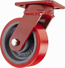 Hamilton - 6" Diam x 2" Wide x 7-1/2" OAH Top Plate Mount Swivel Caster - Polyurethane, 1,400 Lb Capacity, Sealed Precision Ball Bearing, 4 x 5" Plate - Makers Industrial Supply