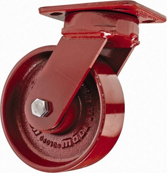 Hamilton - 6" Diam x 2" Wide x 7-1/2" OAH Top Plate Mount Swivel Caster with Brake - Steel, 1,400 Lb Capacity, Sealed Precision Ball Bearing, 4 x 5" Plate - Makers Industrial Supply