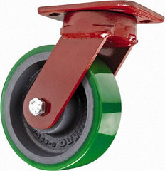 Hamilton - 6" Diam x 2" Wide x 7-1/2" OAH Top Plate Mount Swivel Caster with Brake - Polyurethane, 1,200 Lb Capacity, Sealed Precision Ball Bearing, 4 x 5" Plate - Makers Industrial Supply