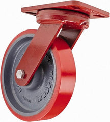 Hamilton - 8" Diam x 2" Wide x 9-3/4" OAH Top Plate Mount Swivel Caster - Polyurethane, 1,800 Lb Capacity, Sealed Precision Ball Bearing, 4-1/2 x 6-1/2" Plate - Makers Industrial Supply