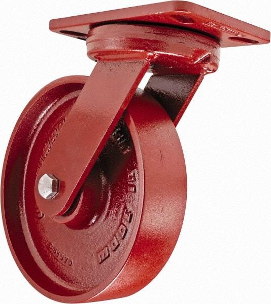 Hamilton - 8" Diam x 2" Wide x 9-3/4" OAH Top Plate Mount Swivel Caster with Brake - Steel, 1,500 Lb Capacity, Sealed Precision Ball Bearing, 4-1/2 x 6-1/2" Plate - Makers Industrial Supply