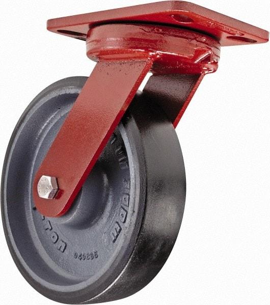 Hamilton - 8" Diam x 2" Wide x 9-3/4" OAH Top Plate Mount Swivel Caster with Brake - Polyurethane, 1,950 Lb Capacity, Sealed Precision Ball Bearing, 4-1/2 x 6-1/2" Plate - Makers Industrial Supply