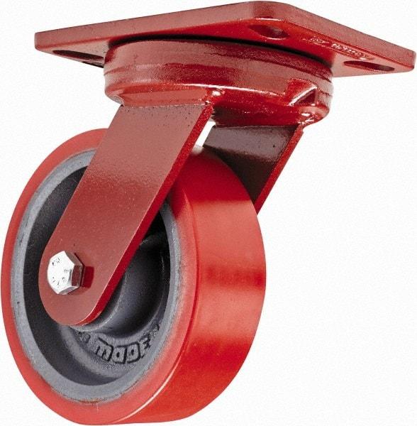 Hamilton - 6" Diam x 2" Wide x 7-3/4" OAH Top Plate Mount Swivel Caster with Brake - Polyurethane, 1,400 Lb Capacity, Sealed Precision Ball Bearing, 4-1/2 x 6-1/2" Plate - Makers Industrial Supply