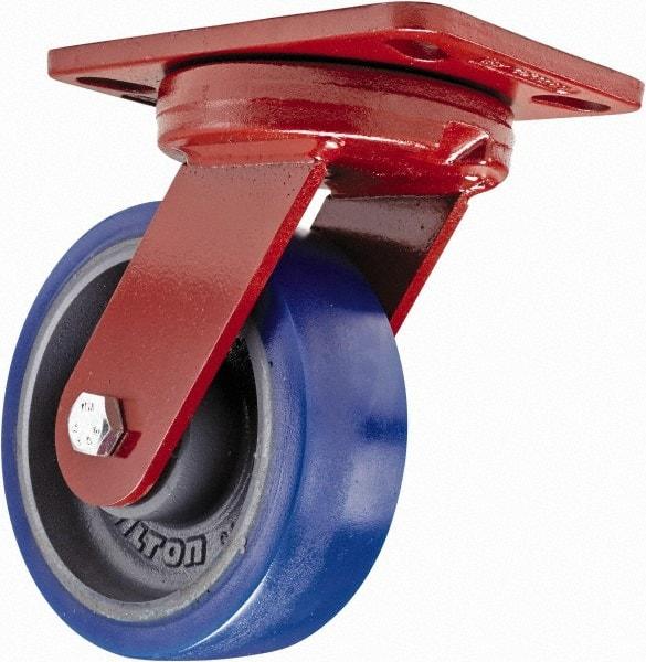 Hamilton - 6" Diam x 2" Wide x 7-3/4" OAH Top Plate Mount Swivel Caster with Brake - Polyurethane, 960 Lb Capacity, Sealed Precision Ball Bearing, 4-1/2 x 6-1/2" Plate - Makers Industrial Supply