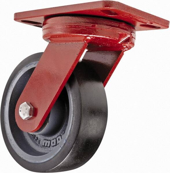 Hamilton - 6" Diam x 2" Wide x 7-3/4" OAH Top Plate Mount Swivel Caster with Brake - Polyurethane, 1,560 Lb Capacity, Sealed Precision Ball Bearing, 4-1/2 x 6-1/2" Plate - Makers Industrial Supply