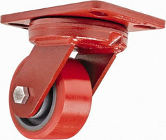 Hamilton - 4" Diam x 2" Wide x 5-5/8" OAH Top Plate Mount Swivel Caster - Polyurethane, 900 Lb Capacity, Sealed Precision Ball Bearing, 4-1/2 x 6-1/2" Plate - Makers Industrial Supply