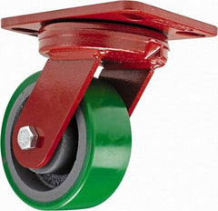 Hamilton - 4" Diam x 2" Wide x 5-5/8" OAH Top Plate Mount Swivel Caster - Polyurethane, 750 Lb Capacity, Sealed Precision Ball Bearing, 4-1/2 x 6-1/2" Plate - Makers Industrial Supply