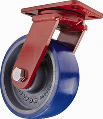 Hamilton - 8" Diam x 3" Wide x 10-1/4" OAH Top Plate Mount Swivel Caster with Brake - Polyurethane, 2,000 Lb Capacity, Sealed Precision Ball Bearing, 4-1/2 x 6-1/2" Plate - Makers Industrial Supply