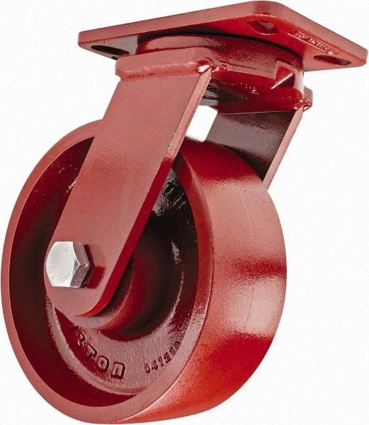 Hamilton - 8" Diam x 3" Wide x 10-1/4" OAH Top Plate Mount Swivel Caster - Steel, 2,600 Lb Capacity, Sealed Precision Ball Bearing, 4-1/2 x 6-1/2" Plate - Makers Industrial Supply