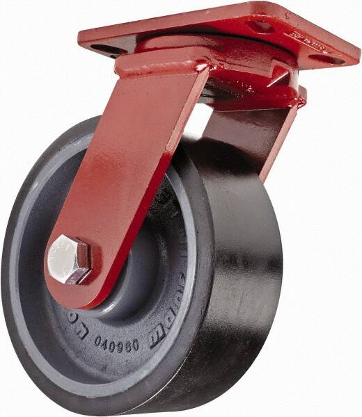 Hamilton - 8" Diam x 3" Wide x 10-1/4" OAH Top Plate Mount Swivel Caster - Polyurethane, 3,200 Lb Capacity, Sealed Precision Ball Bearing, 4-1/2 x 6-1/2" Plate - Makers Industrial Supply