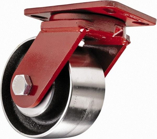 Hamilton - 6" Diam x 2" Wide x 7-3/4" OAH Top Plate Mount Swivel Caster - Steel, 2,500 Lb Capacity, Sealed Precision Ball Bearing, 4-1/2 x 6-1/2" Plate - Makers Industrial Supply